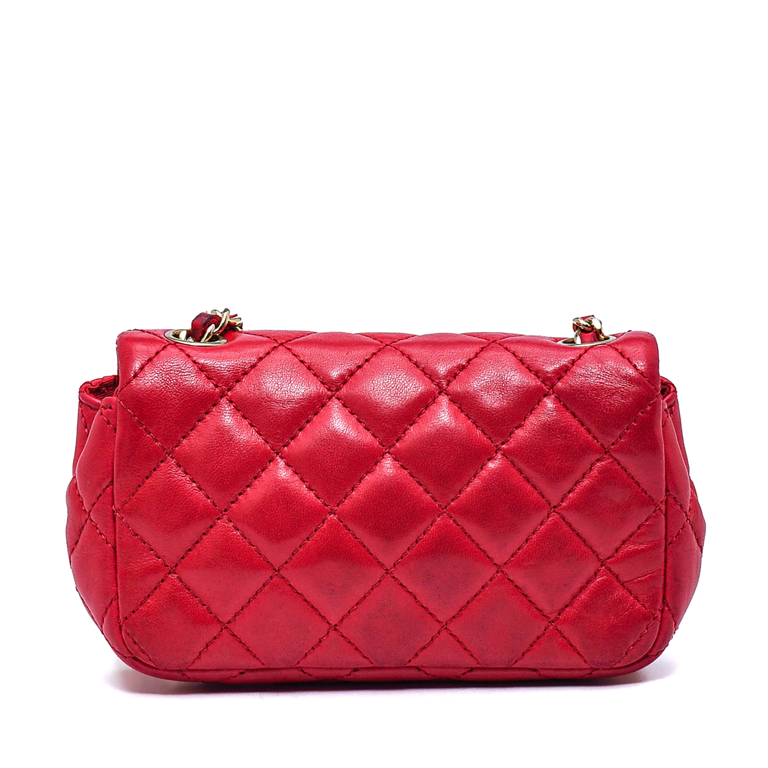 Chanel- Valentine’s Multi Charm RARE Red Quilted Leather Micro Flap Bag